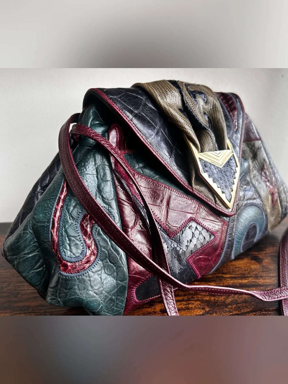 Vintage Sharif USA Patchwork Leather Shoulder Bag w/ Matching Coin Purse